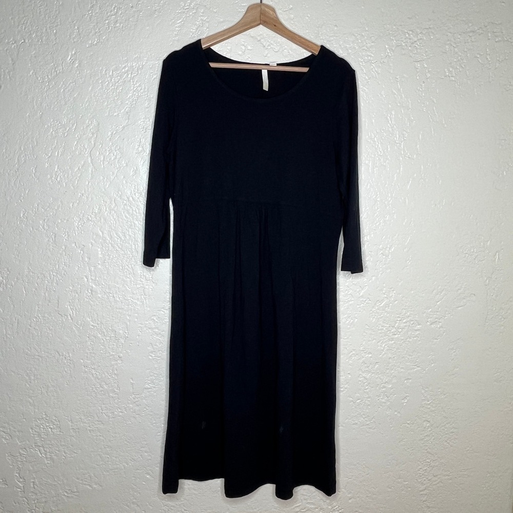 Pure Jill Pima Cotton Black Midi Jersey Dress 3/4 Sleeve Medium 84171002